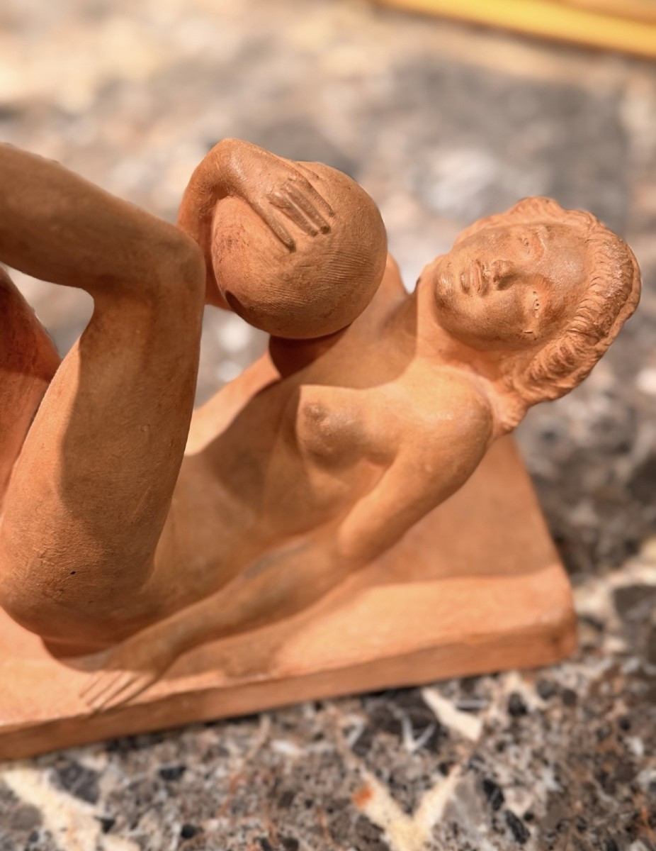  Robert Bros (1902-1968) – Woman With Balloon – Art Deco Terracotta, Circa 1930-photo-7