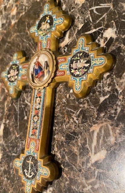 Religious Cross In Roman Micro-mosaic – Grand Tour – Italy 19th Century-photo-2