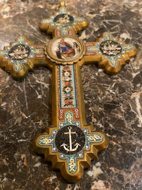 Religious Cross In Roman Micro-mosaic – Grand Tour – Italy 19th Century-photo-3