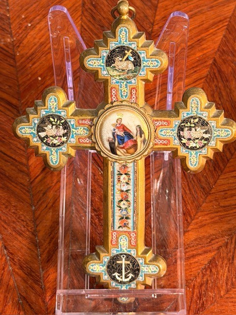 Croix Religieuse en Micro-Mosaïque Romaine – Grand Tour – Italie XIXᵉ-photo-2