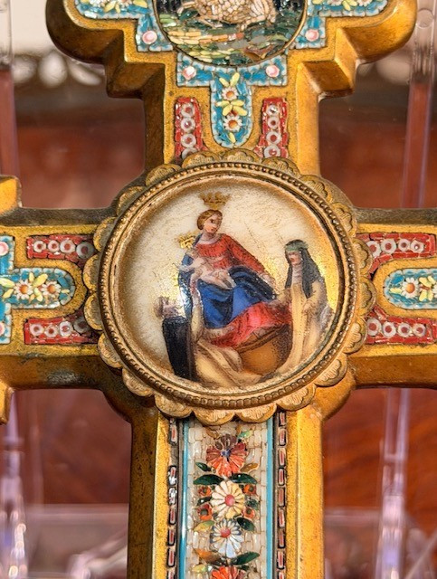 Croix Religieuse en Micro-Mosaïque Romaine – Grand Tour – Italie XIXᵉ-photo-4