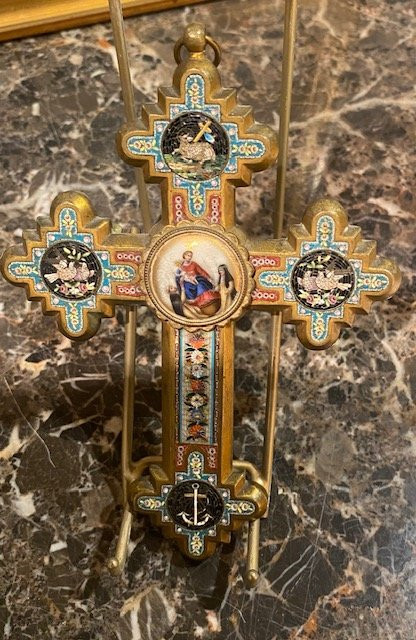 Religious Cross In Roman Micro-mosaic – Grand Tour – Italy 19th Century-photo-8