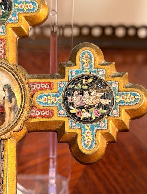 Croix Religieuse en Micro-Mosaïque Romaine – Grand Tour – Italie XIXᵉ-photo-6