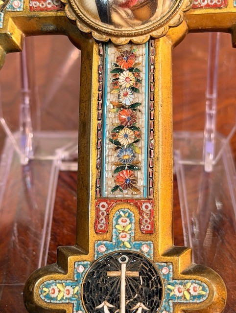 Croix Religieuse en Micro-Mosaïque Romaine – Grand Tour – Italie XIXᵉ-photo-4