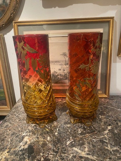 Pair Of Japanese-style Roller Vases – Attributed To Legras – Circa 1900 – Art Nouveau Period-photo-3