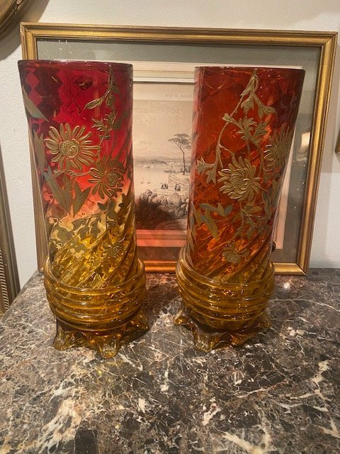 Pair Of Japanese-style Roller Vases – Attributed To Legras – Circa 1900 – Art Nouveau Period-photo-5