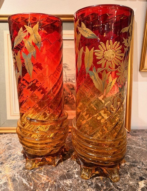 Pair Of Japanese-style Roller Vases – Attributed To Legras – Circa 1900 – Art Nouveau Period-photo-8