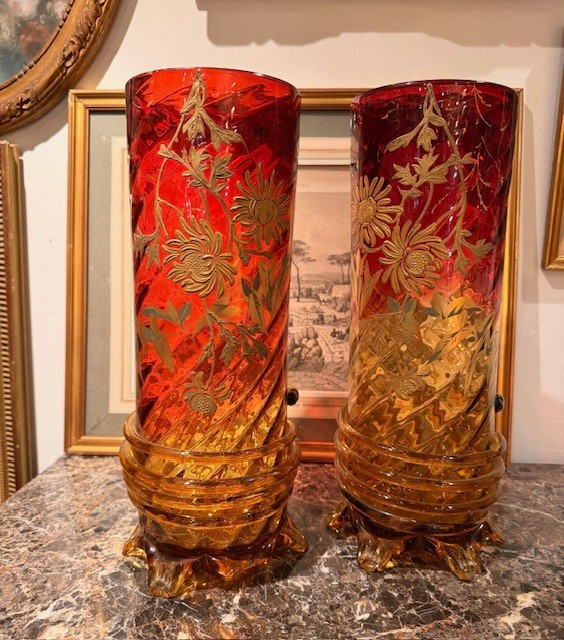 Pair Of Japanese-style Roller Vases – Attributed To Legras – Circa 1900 – Art Nouveau Period