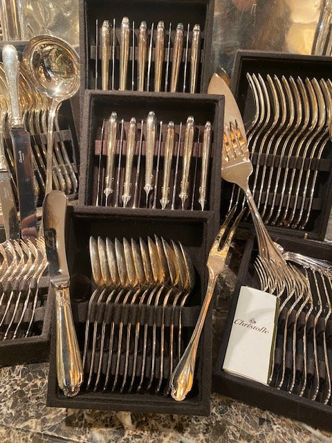 Proantic Christofle – Ménagère Modèle Pompadour – 101 Pièces – Style Louis XV – Métal Argenté-photo-3