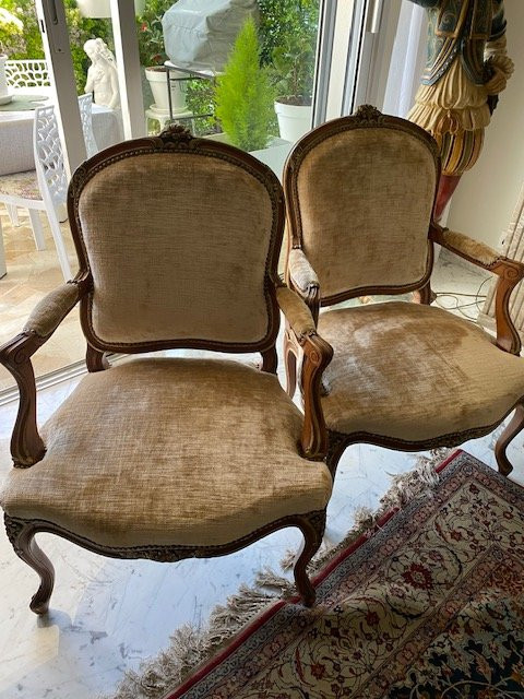 Pair Of Fauteuils à La Reine - Carved Walnut - Louis XV Style - French Work XIXth Century-photo-2
