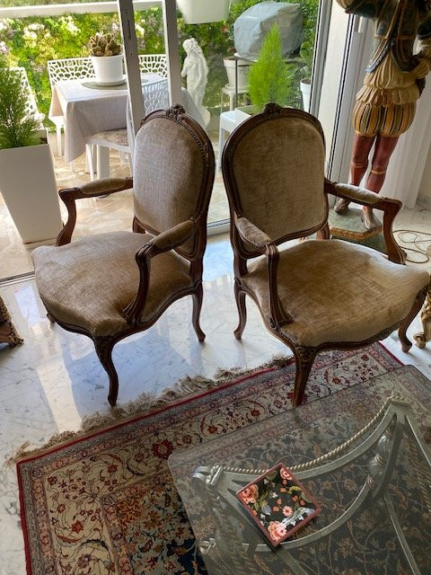 Pair Of Fauteuils à La Reine - Carved Walnut - Louis XV Style - French Work XIXth Century-photo-4