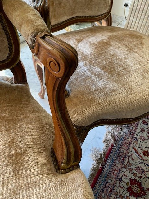 Pair Of Fauteuils à La Reine - Carved Walnut - Louis XV Style - French Work XIXth Century-photo-5