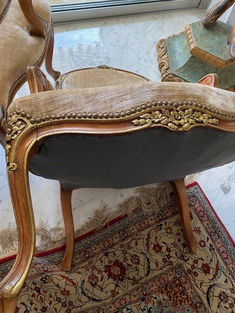 Pair Of Fauteuils à La Reine - Carved Walnut - Louis XV Style - French Work XIXth Century-photo-7
