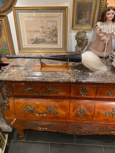 Grand pinceau de lettré chinois XIXᵉ – corne noire et symbole de longévité-photo-2