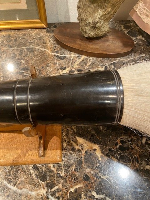 Grand pinceau de lettré chinois XIXᵉ – corne noire et symbole de longévité-photo-5