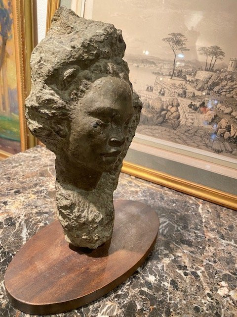 Henri Marie-rose (1922-2010) - Head Of An African Woman, Stone Sculpture-photo-6