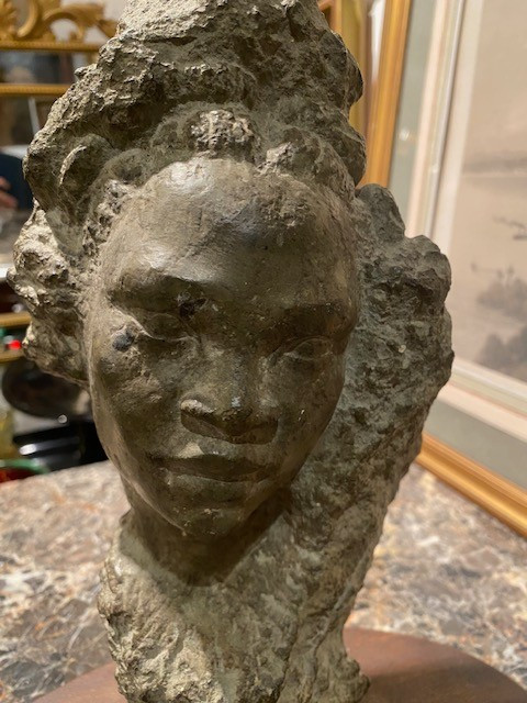 Henri Marie-rose (1922-2010) - Head Of An African Woman, Stone Sculpture