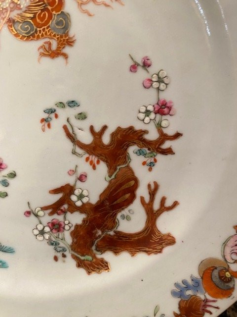 Famille Rose Porcelain Plate XVIIIᵉ - Compagnie Des Indes, Dragon And Pagoda-photo-7