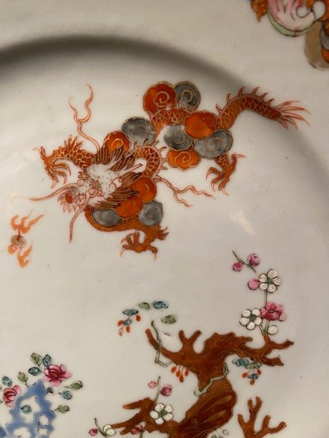 Famille Rose Porcelain Plate XVIIIᵉ - Compagnie Des Indes, Dragon And Pagoda-photo-8