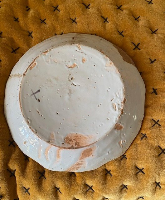 Assiette en faïence de La Rochelle XVIIIᵉ – décor oiseau, libellule et branche fleurie-photo-5