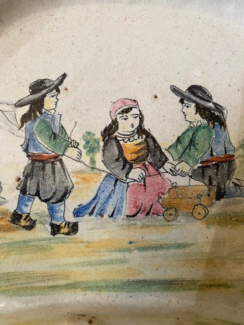 Pair Of Asparagus Plates Quimper - Porquier-beau, Polychrome Earthenware 19th Century-photo-7