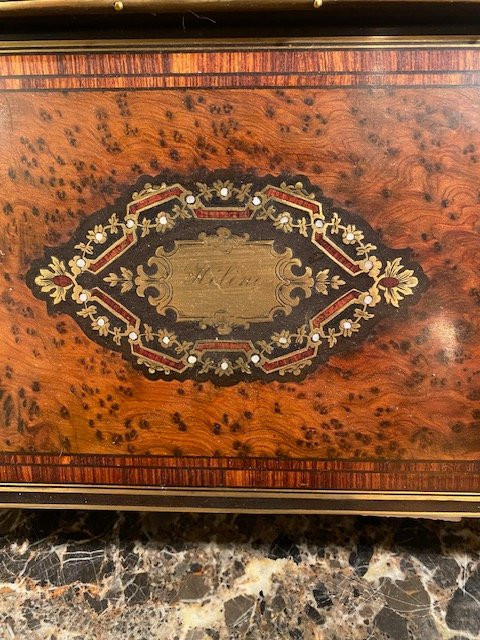Élégant écritoire en marqueterie de bois précieux, d’époque Second Empire, vers 1860, attribué -photo-2
