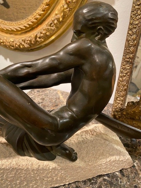 Max Le Verrier (1891-1973) - Art Deco Sculpture Of A Rope Athlete, France 1937-photo-4