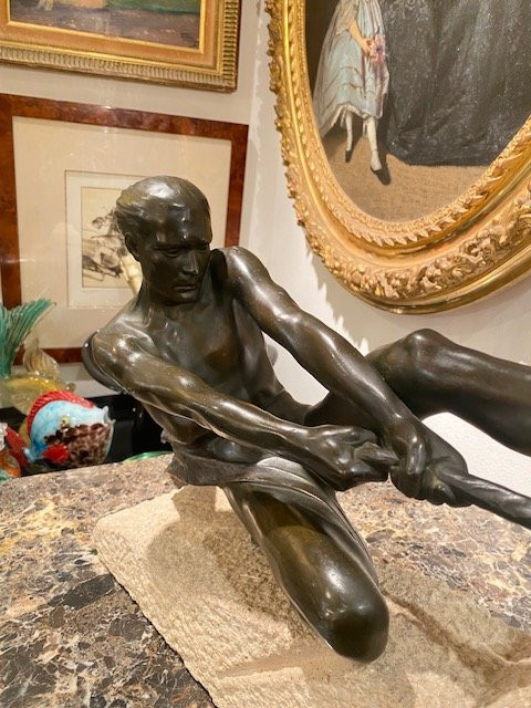Max Le Verrier (1891-1973) - Art Deco Sculpture Of A Rope Athlete, France 1937-photo-4