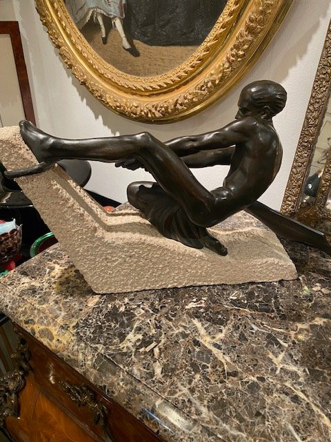 Max Le Verrier (1891-1973) - Art Deco Sculpture Of A Rope Athlete, France 1937-photo-5