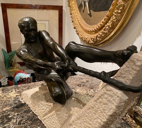 Max Le Verrier (1891-1973) – Sculpture Art Déco athlète à la corde, France 1937-photo-3