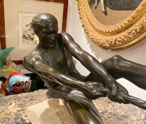 Max Le Verrier (1891-1973) – Sculpture Art Déco athlète à la corde, France 1937-photo-4
