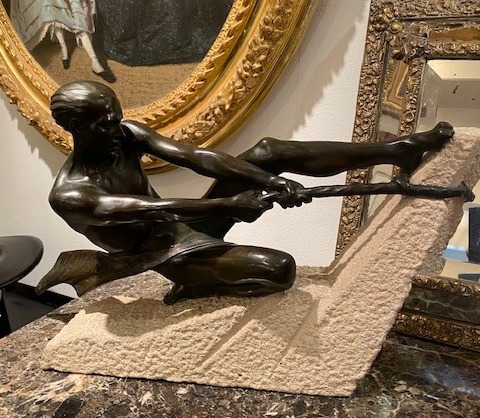 Max Le Verrier (1891-1973) – Sculpture Art Déco athlète à la corde, France 1937