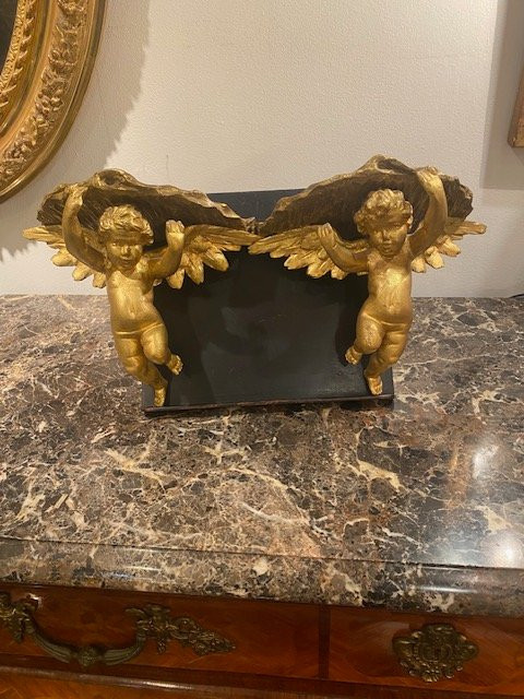 Pair Of Italian Sconce Brackets In Carved And Gilded Wood With Putti - Early XIXᵉ Century-photo-4