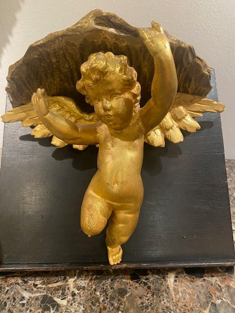 Pair Of Italian Sconce Brackets In Carved And Gilded Wood With Putti - Early XIXᵉ Century-photo-6