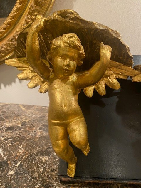 Pair Of Italian Sconce Brackets In Carved And Gilded Wood With Putti - Early XIXᵉ Century-photo-7