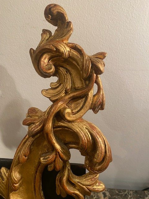 Pair Of Florentine Wall Sconces In Carved And Gilded Wood - Rocaille Style, Circa 1870-photo-6