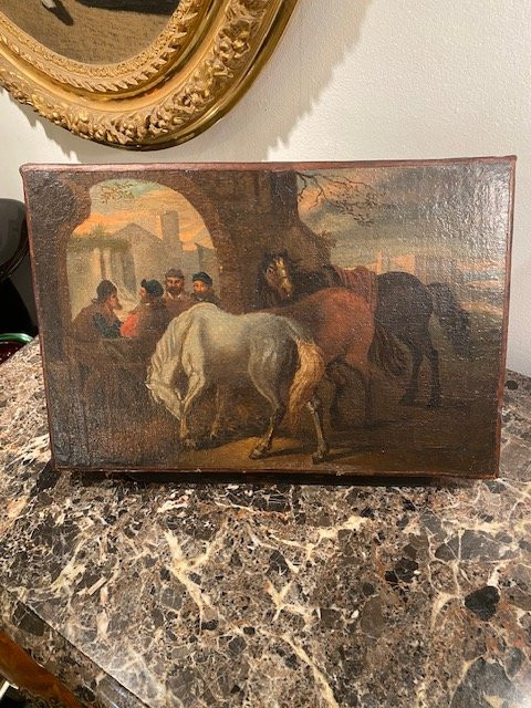 Attributed To Pieter Van Bloemen - Country Scene With Horses And Squires-photo-1