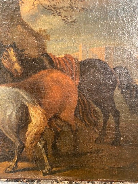 Attributed To Pieter Van Bloemen - Country Scene With Horses And Squires-photo-5