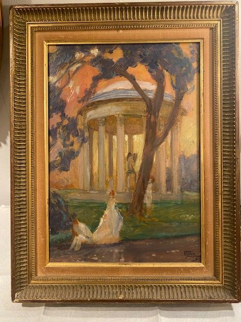 Jean-gabriel Domergue (1889-1962) - Scène De Genre Au Temple De l'Amour, Oil On Card Signed-photo-1