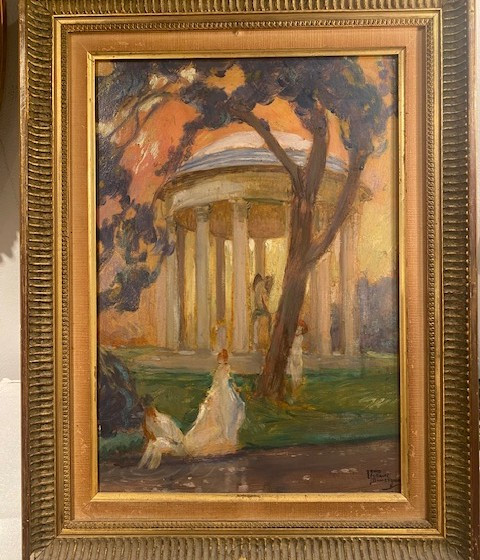 Jean-gabriel Domergue (1889-1962) - Scène De Genre Au Temple De l'Amour, Oil On Card Signed