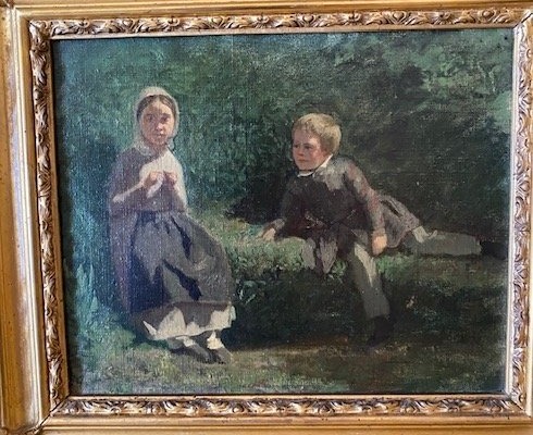 Germain Paget (1817-1884) - Portrait Of Marie And Aimé Paget In A Country Landscape-photo-2