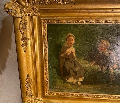 Germain Paget (1817-1884) – Portrait de Marie et Aimé Paget dans un paysage de campagne-photo-1