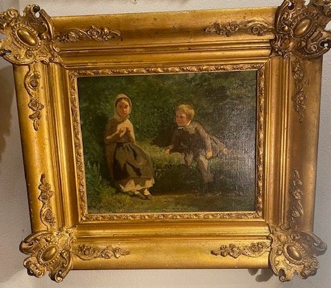 Germain Paget (1817-1884) – Portrait de Marie et Aimé Paget dans un paysage de campagne-photo-3