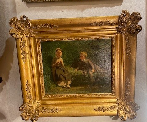 Germain Paget (1817-1884) – Portrait de Marie et Aimé Paget dans un paysage de campagne