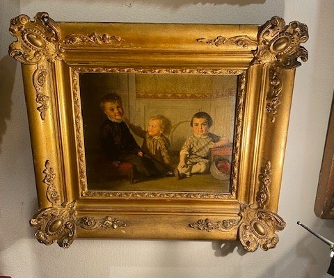 Germain Paget (1817-1884) – Scène d’intérieur d’Auguste et Léon Paget avec Armand Morel