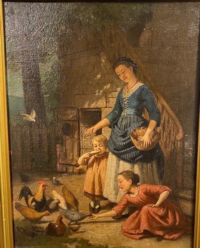 Germain Paget (1817-1884) – Jeune mère et ses enfants dans une Scène de basse-cour-photo-2