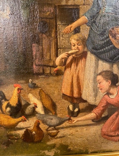 Germain Paget (1817-1884) – Jeune mère et ses enfants dans une Scène de basse-cour-photo-2