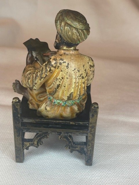 Orientalist Bronze From Vienna – Bedouin Writing While Seated On A Stool-photo-4