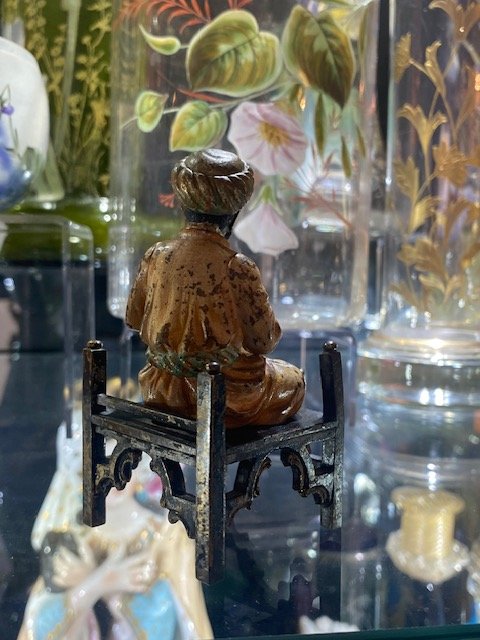 Orientalist Bronze From Vienna – Bedouin Writing While Seated On A Stool-photo-5