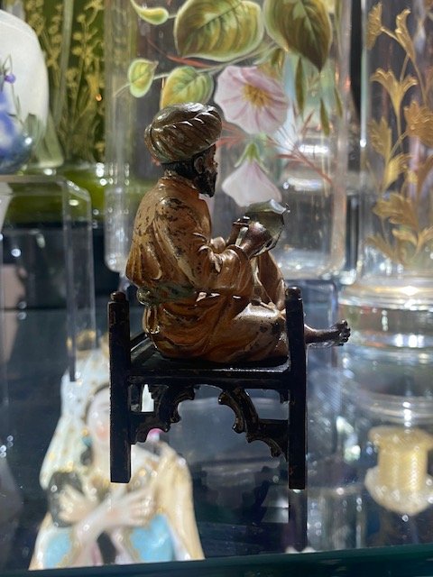 Orientalist Bronze From Vienna – Bedouin Writing While Seated On A Stool-photo-6